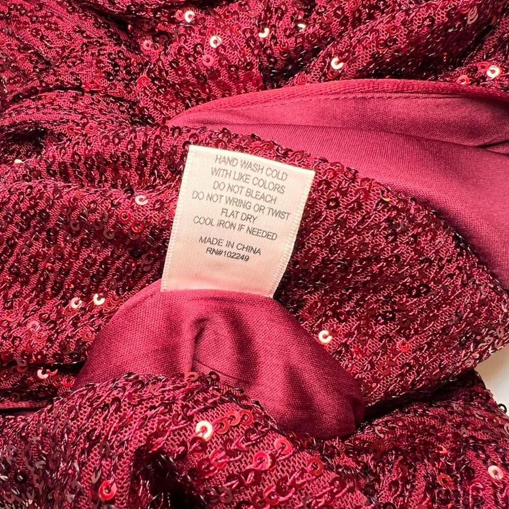 Red Sequin Jumpsuit Long Sleeve Wide Leg V Neck Wrap Formal Women’s Small - Picture 7 of 7